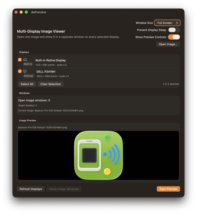 doPreview macOS settings and display list.