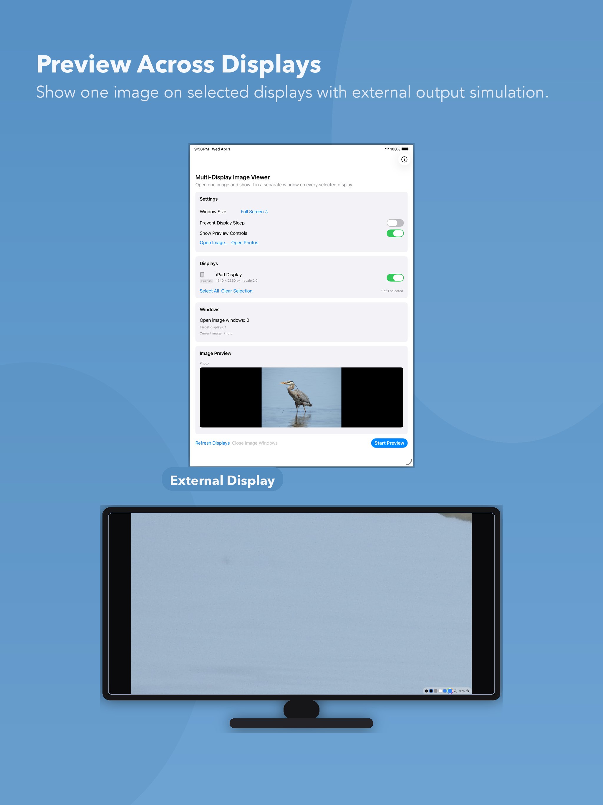 doPreview iPad composition showing built-in plus external preview.