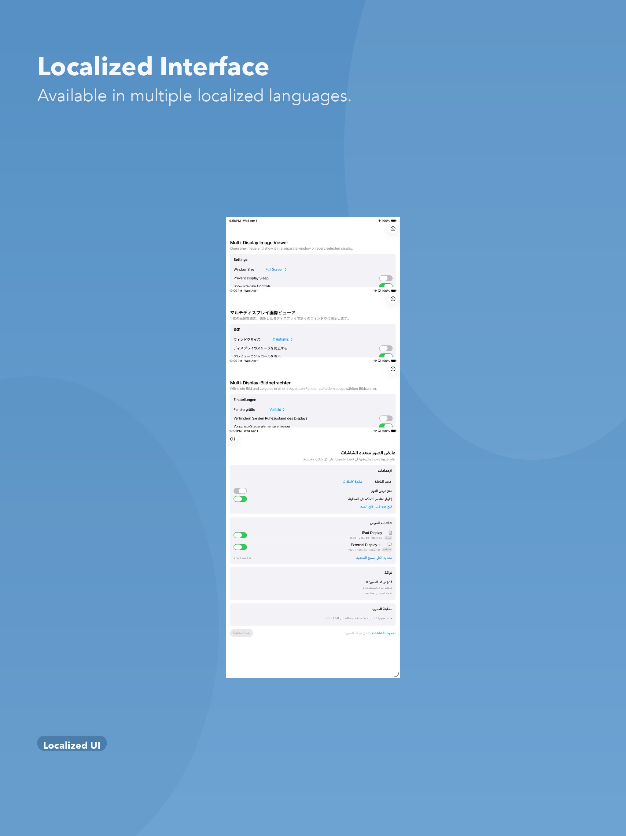 doPreview iPad composition highlighting localization support.
