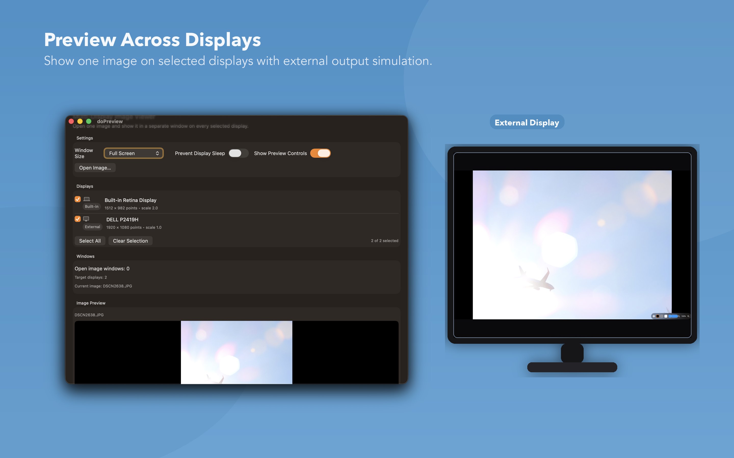 doPreview macOS composition showing built-in plus external preview.